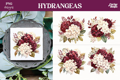 Hydrangeas Clipart PNG | Watercolor Flowers PNG Sublimation Carla C Designs 