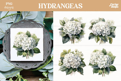 Hydrangeas Clipart PNG | Watercolor Flowers PNG Sublimation Carla C Designs 