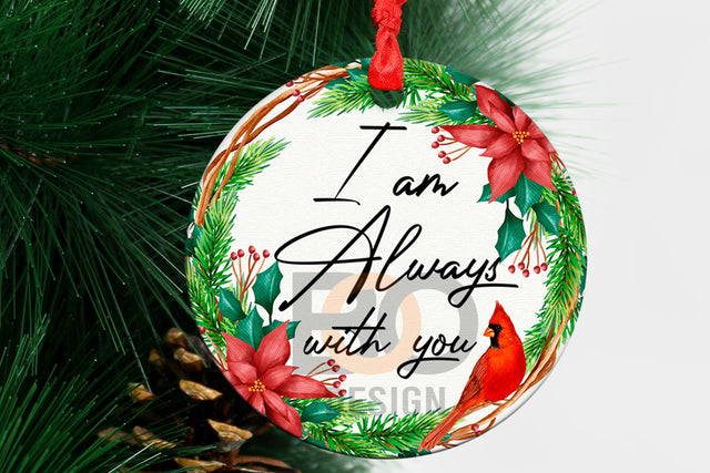 I Am Always With You Ornament, Cardinal Ornament, Merry Christmas Red Cardinal Memorial Round Ornament PNG Sublimation Template, Always With You, Winter Scene Ornament Png Designs Download Sublimation BOO-design 