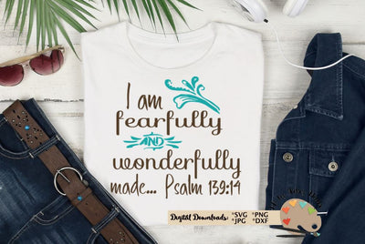 I am fearfully and wonderfully made Psalm 139:14 - scripture verse cut file - Christian faith svg dxf SVG The Artsy Spot 