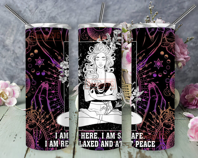 I Am Here I Am Safe Tumbler Design, Positive Affirmations 20oz Skinny Tumbler, Girl Floral 20oz Skinny Png, Celestial Tumbler Png, Digital Download Sublimation DesignSVG 