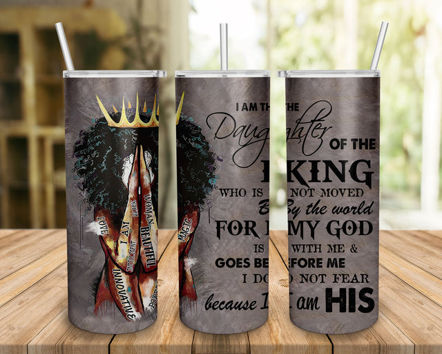 I Am The Daughter Of The King Skinny Tumbler, Black Woman Afro Tumbler Sublimation BOO-design 