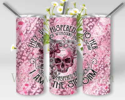 I Am The Storm Tumbler Png, Breast Cancer Awareness 20oz Skinny Tumbler, Pink Leopard Glitter Tumbler Wrap, Pink Ribbon Design Png, Instant Download Sublimation WillowSageDesign 