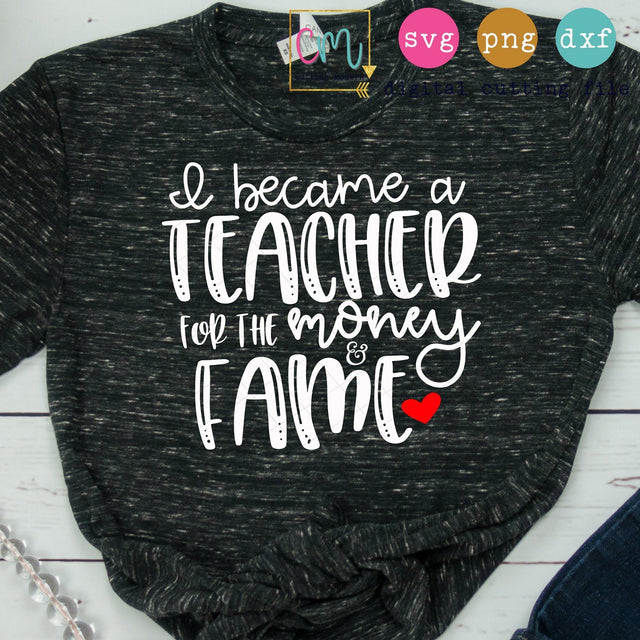 I Became A Teacher For The Money And Fame SVG CuttingModern 