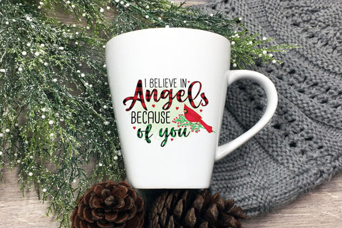 I Believe in Angels Because of You, Christmas Cardinal PNG Sublimation CraftLabSVG 