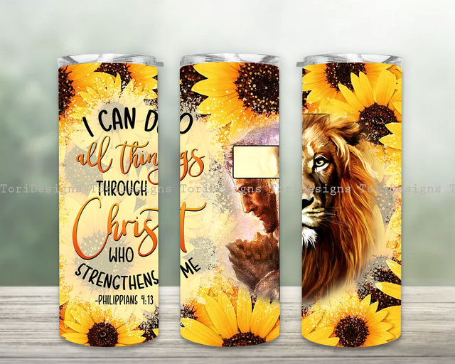 I Can Do All Things Through Christ 20oz Skinny Tumbler, Christian Tumbler Wrap PNG Digital Download, Lion Of Judah, Religious Tumbler Wrap Sublimation ToriDesigns 