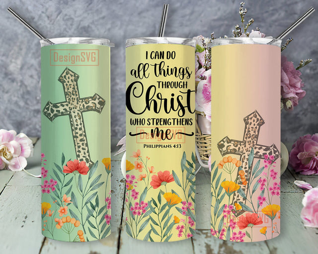 I Can Do All Things Through Christ Tumbler Design, Bible Verse 20oz Skinny Png, Leopard Cross Design Png, Scripture Tumbler Png, Relgious Gift, Digital Download Sublimation DesignSVG 