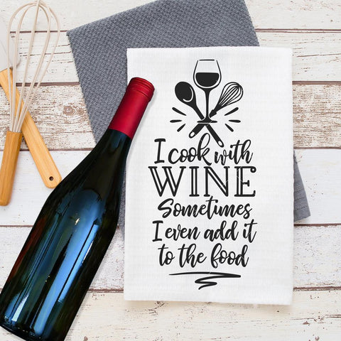 I cook with wine - funny SVG for Wine Bottle Bag - Kitchen Towel - Apron SVG Chameleon Cuttables 