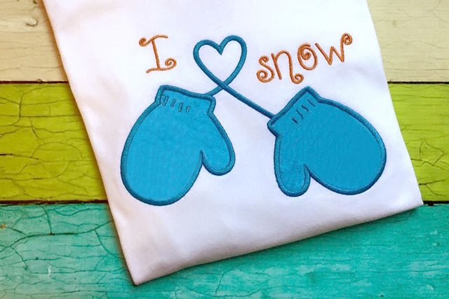 I Heart Snow Winter Mittens Applique Embroidery Embroidery/Applique Designed by Geeks 
