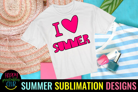 I Heart Summer Sublimation Design- Summer Sublimation PNG Sublimation Happy Printables Club 