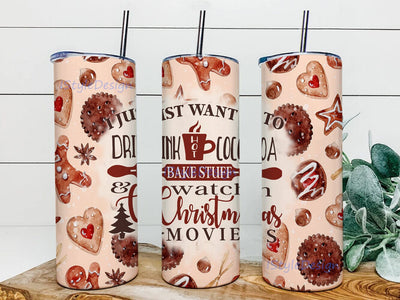 I Just Want to Drink Hot Cocoa Tumbler Png, Merry Christmas 20oz Skinny Tumbler, Christmas Movies Tumbler Design, Christmas Cake Tumbler Wrap, Instant Download Sublimation iStyleDesign 