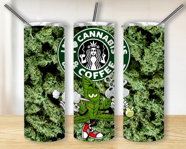 I Love Cannabis & Coffee Tumbler Png, Cannabis 20oz Skinny Tumbler, Marijuana Full Tumbler Wrap, Coffee Tumbler Design, Weed Sublimation, Instant Download Sublimation BouDesign 