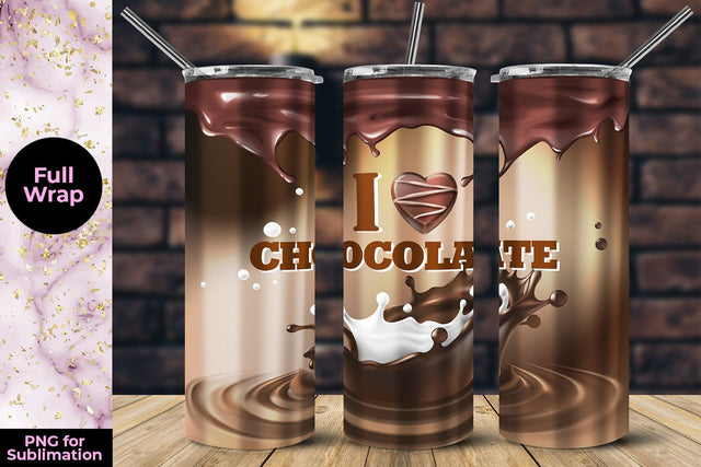 I Love Chocolate 20oz Skinny Tumbler Wrap Template for Sublimation Sublimation Sublimatiz Designs 