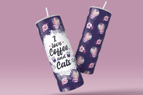 I Love Coffee And Cats Tumbler Wrap PNG, Cute Cat And Coffee design tumbler, Cat In Cup, Skinny 20 oz Seamless Sublimation Design, Digital Downloads Sublimation Syre Digital Creations 