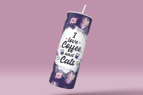 I Love Coffee And Cats Tumbler Wrap PNG, Cute Cat And Coffee design tumbler, Cat In Cup, Skinny 20 oz Seamless Sublimation Design, Digital Downloads Sublimation Syre Digital Creations 