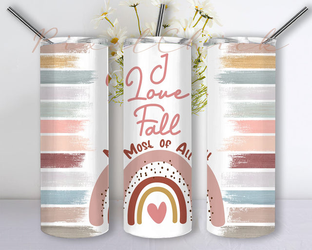 I Love Fall Most Of All Fall 20 oz Skinny Tumbler Sublimation, Fall Digital Download, Boho Rainbow Skinny Tumbler, Skinny Tumbler Sublimation Design Sublimation PixelChick 