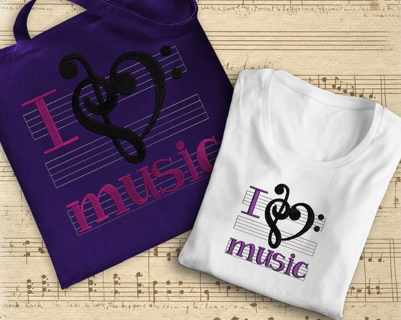 I Love Music Embroidery Embroidery/Applique Designed by Geeks 