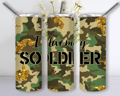 I Love My Soldier Tumbler PNG, Military 20oz Skinny Tumbler Sublimation Design Sublimation PixelChick 