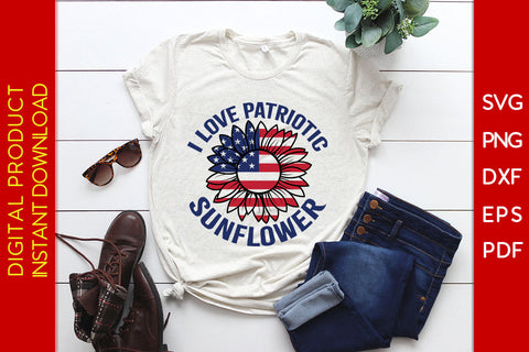 I Love Patriotic Sunflower 4th Of July SVG PNG PDF Cut File SVG Creativedesigntee 