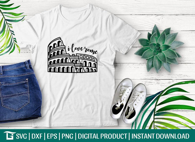 I Love Rome Svg Cut File, Coliseum Svg, Italy Stamp Svg, Travel Svg, Rome Svg, Tshirt Design, SVG ETC Craft 