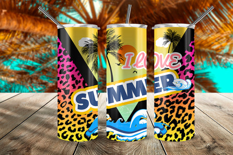 I Love Summer Beach Sunset and Leopard Neon 20 oz Skinny Tumbler Wrap Design Sublimation Sublimatiz Designs 