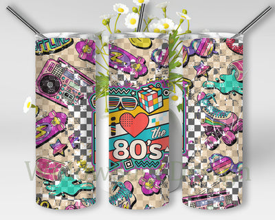 I Love The 80's Tumbler Wrap, Retro 20oz Skinny Tumbler, 80s Sublimation Design, Digital Download Sublimation WillowSageDesign 