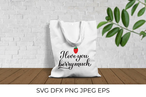 I love you berry much pun quote with hand drawn strawberry. SVG cut file SVG LaBelezoka 