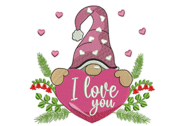 I Love You Gnome Embroidery Designs, Valentine's day Embroidery Designs Embroidery/Applique DESIGNS NextEmbroidery 
