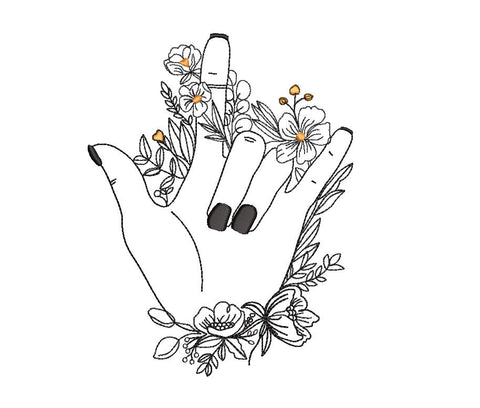 I love you Hand Sign with Flowers Machine Embroidery Design Embroidery/Applique DESIGNS Canada Embroidery 