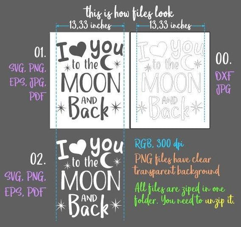 I Love You to The Moon and Back SVG DXF PNG PDF JPG SVG Digitals by Hanna 
