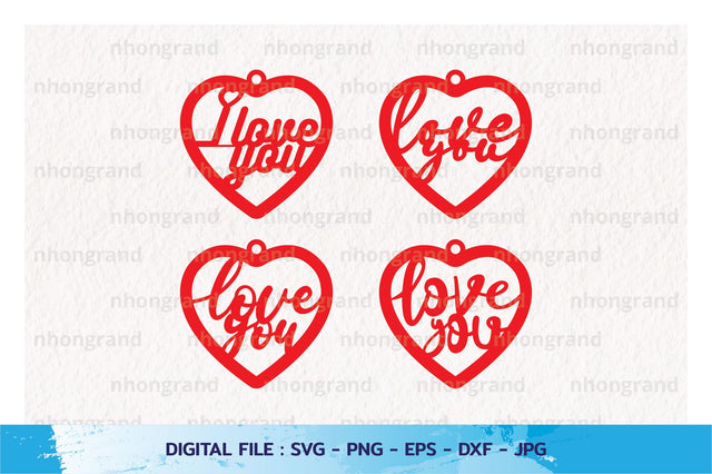 i love you with heart monogram for earring Silhouette, PNG SVG File, Digital Download SVG nhongrand 