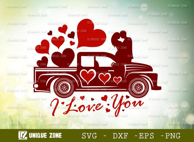 I Love You With Truck | Valentine Day | Truck | Valentine Quotes | T-shirt Design SVG Unique Zone 