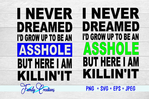 I Never Dreamed I'D Grow Up To Be An Asshole But Here I Am Killin It SVG Family Creations 