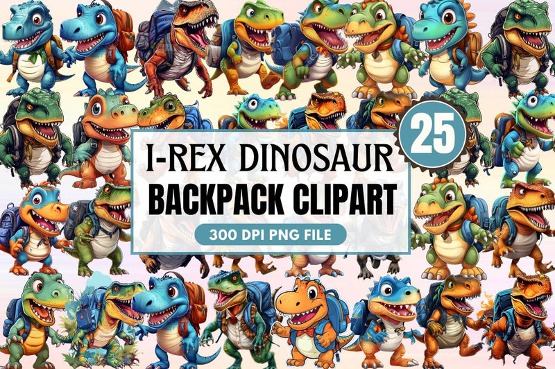 i-rex dinosaur with backpack Clipart sublimation Sublimation Regulrcrative 