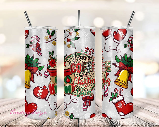 I Run On Coffee and Christmas Cheer 20oz Skinny Tumbler Design, Christmas Tumbler Template, Snow Leopard Sublimation Tumbler, PNG Sublimation TrendingDesign 