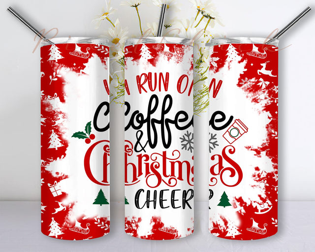 I Run On Coffee And Christmas Cheer 20oz Skinny Tumbler Sublimation Design, Snowflakes Christmas Sublimation Designs Downloads Sublimation PixelChick 