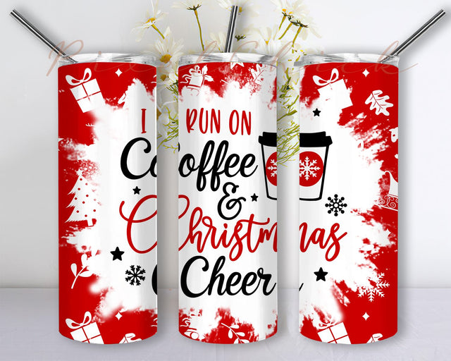 I Run On Coffee And Christmas Cheer 20oz Skinny Tumbler Sublimation Design, Snowflakes Christmas Sublimation Designs Downloads Sublimation PixelChick 