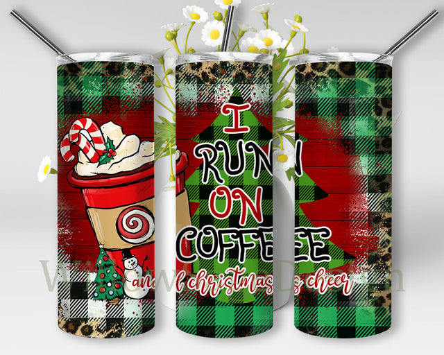 I Run On Coffee And Christmas Cheer Design Png, Christmas Coffee 20oz Skinny Tumbler, Leopard Buffalo Plaid Tumbler Wrap, Digital Download Sublimation WillowSageDesign 