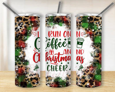 I Run On Coffee And Christmas Cheer Tumbler Png, Christmas Coffee 20oz Skinny Tumbler, Christmas Plaid Leopard Tumbler Wrap, Merry Christmas Sublimation Design, Digital Download Sublimation BouDesign 