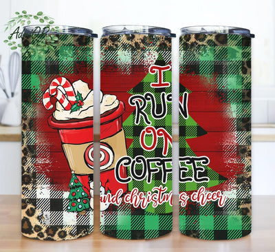 I Run On Coffee Christmas 20oz Skinny Tumbler Png, Christmas Tumbler, Holiday Tumbler, Leopard Tumbler, Christmas Plaid Tumbler, Buffalo Plaid Tumbler Wrap Sublimation AdriOP 