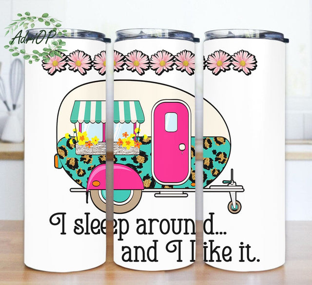 I Sleep Around And I Like It Tumbler Png, Camping 20oz Skinny Tumbler, Happy Camper Leopard Floral Design Tumbler, Camper Gift, Instant Download Sublimation AdriOP 