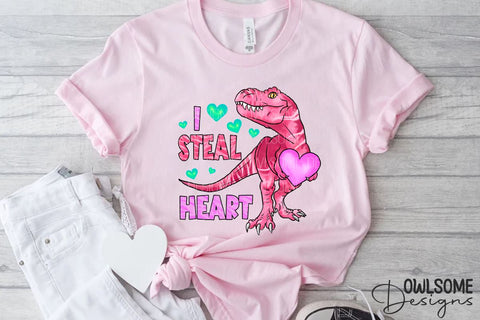 I Steal Heart T-Rex Valentine PNG Design Sublimation Owlsome.Designs 