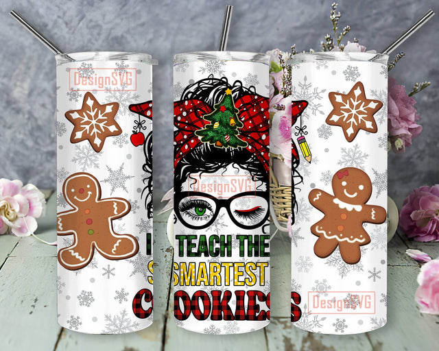 I Teach The Smartest Cookies Tumbler Png, Messy Bun Teacher Tumbler Design, Christmas Teacher 20oz Skinny Tumbler, Snowflakes Tumbler Wrap, Gingerbread Sublimation Design, Digital Download Sublimation DesignSVG 