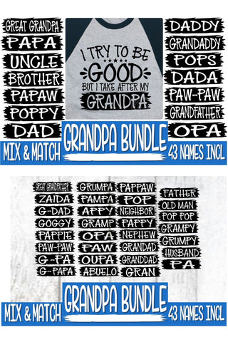I TRY TO BE GOOD BUT I TAKE AFTER GRANDPA - 43 names included -SVG PNG EPS DXF SVG On the Beach Boutique 