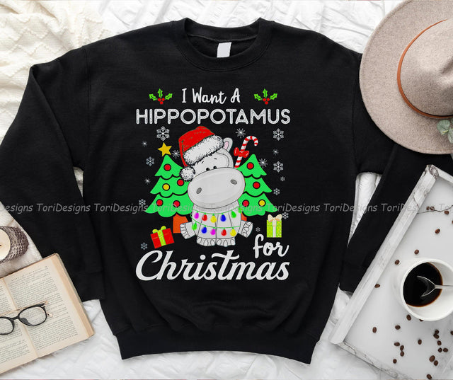 I Want A Hippopotamus For Christmas PNG Sublimation Design Download Sublimation ToriDesigns 
