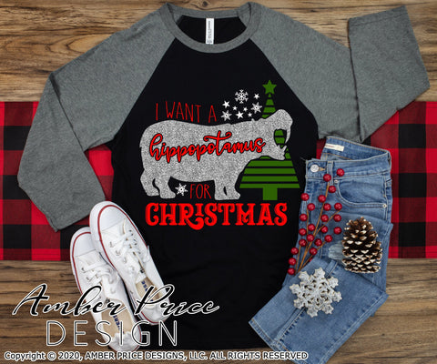 I want a hippopotamus for Christmas SVG PNG DXF | Winter SVG | Kid's Shirt Design | Amber Price Design SVG Amber Price Design 