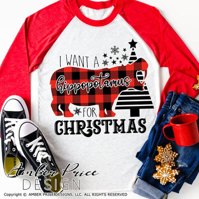 I want a hippopotamus for Christmas SVG PNG DXF | Winter SVG | Kid's Shirt Design | Amber Price Design SVG Amber Price Design 
