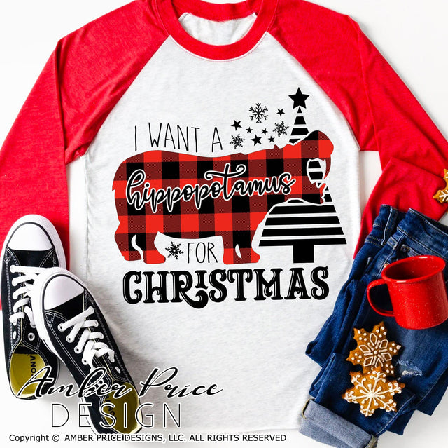 I want a hippopotamus for Christmas SVG PNG DXF | Winter SVG | Kid's Shirt Design | Amber Price Design SVG Amber Price Design 
