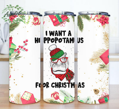 I Want A Hippopotamus For Christmas Tumbler Design, Hippopotamus Santa 20oz Skinny Png, Christmas Tumbler With Lid and Straw, Hippo Sublimation Design, Instant Download Sublimation AdriOP 