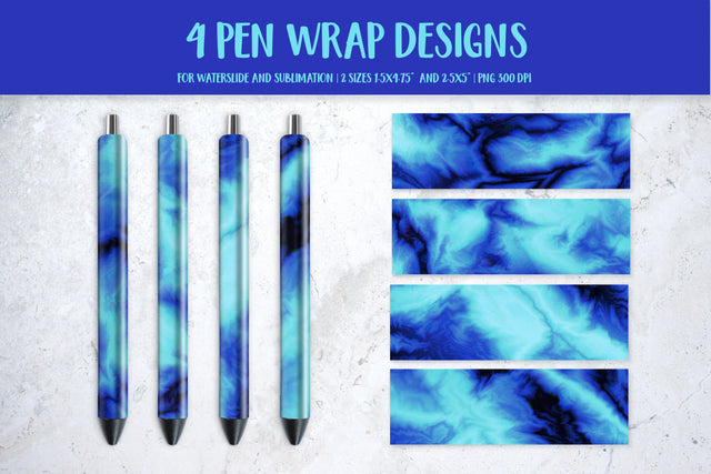 Ice Blue Marble Pen Wrap Template Sublimation or Waterslide Sublimation LaBelezoka 